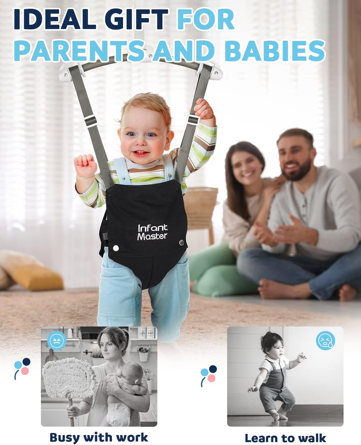 Infant Master Doorway Jumper, Johnny Jumper w/Adjustable Seat Bag, Durable Baby Door Bouncer & Swing Jumper w/Steel Spring, Wise Gift Choice for Infant & Toddler, Easy to Use, Blue