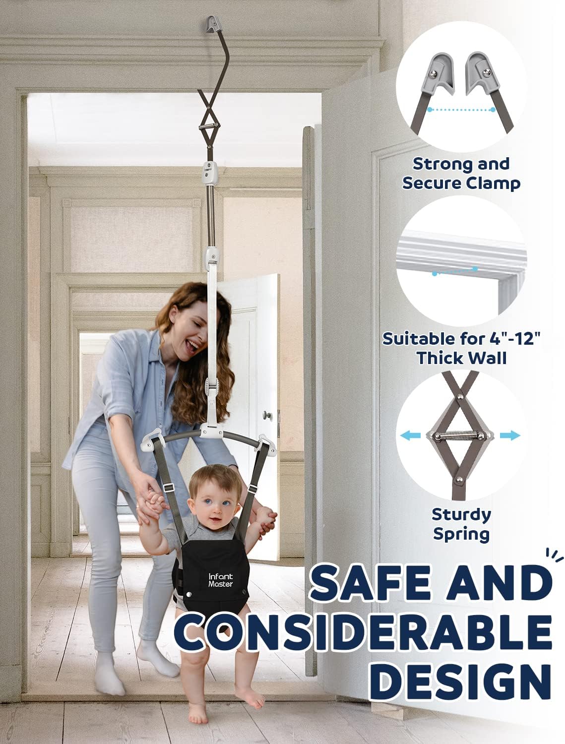 Infant Master Doorway Jumper, Johnny Jumper w/Adjustable Seat Bag, Durable Baby Door Bouncer & Swing Jumper w/Steel Spring, Wise Gift Choice for Infant & Toddler, Easy to Use, Blue