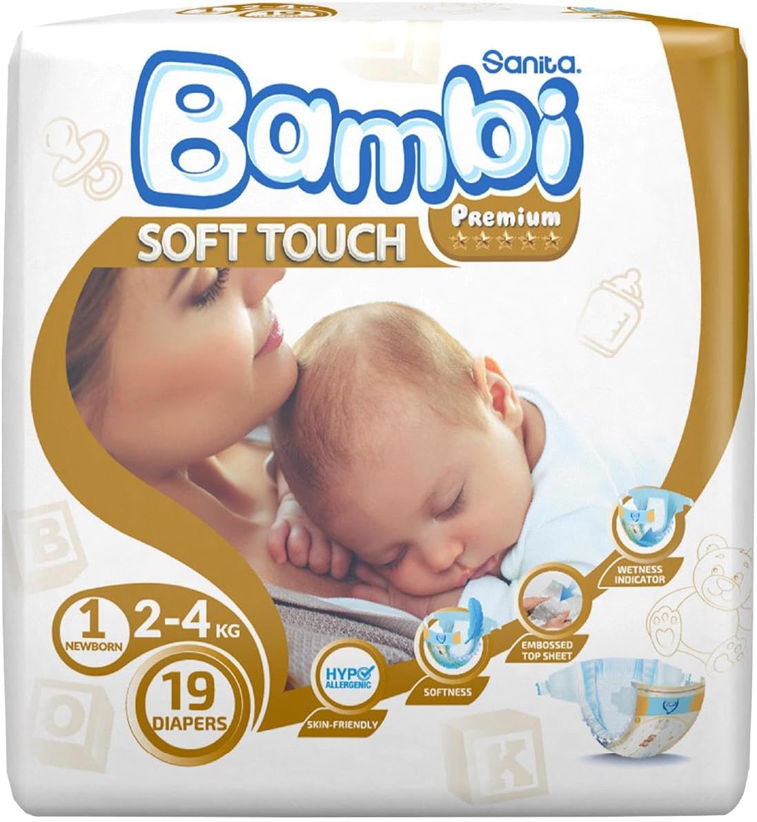 Sanita Bambi , Size 1, Newborn, 2-4 kg, 304 Diapers