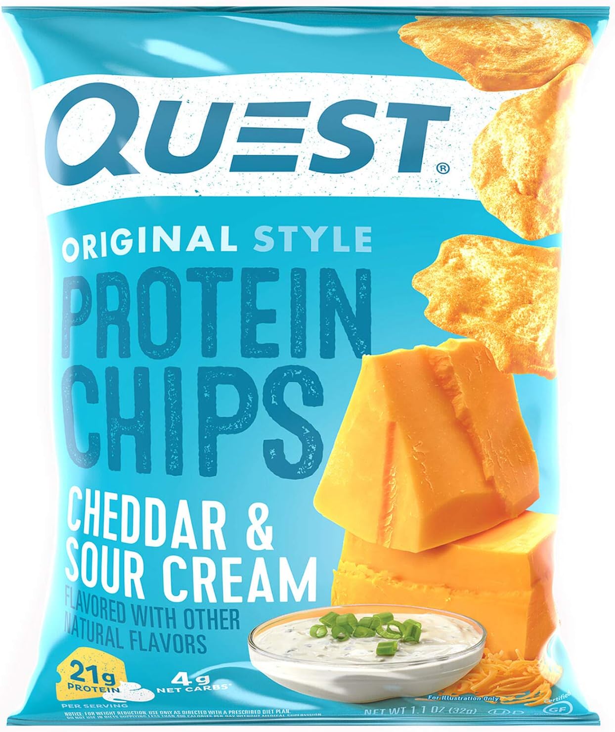 Quest Original Style Protein Chips Cheddar And Sour Cream Flavour, 8 X 32G - Pack Of 1