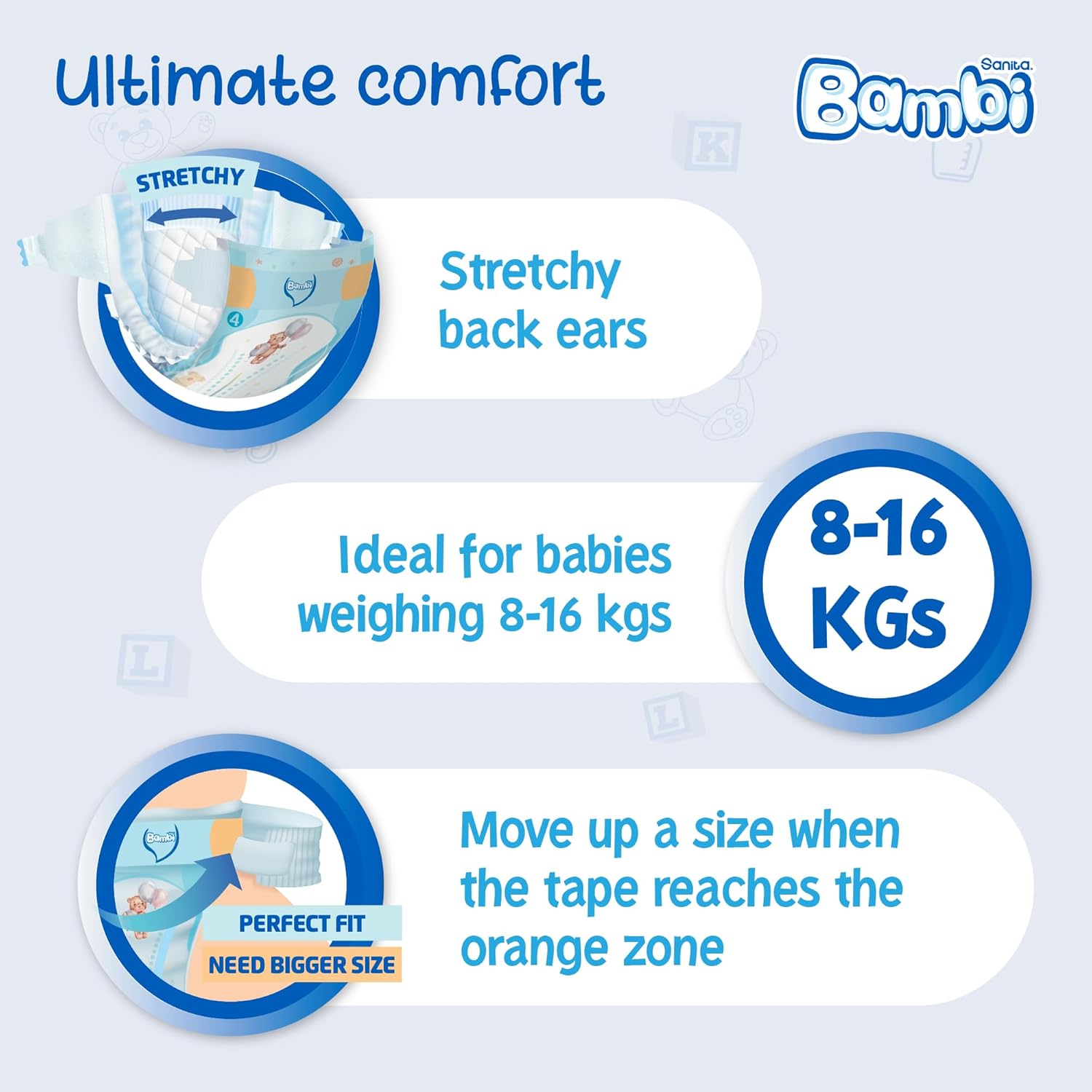 Sanita Bambi, Size 4, Large, 8-16 kg, Jumbo Pack, 62 Diapers