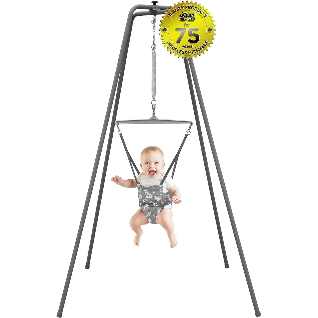 Jolly Jumper *ELITE* Safari Print saddle - The Original Jolly Jumper With Super Stand and Premium Spring. Trusted by Parents, Loved by babies for Over 75 Years.