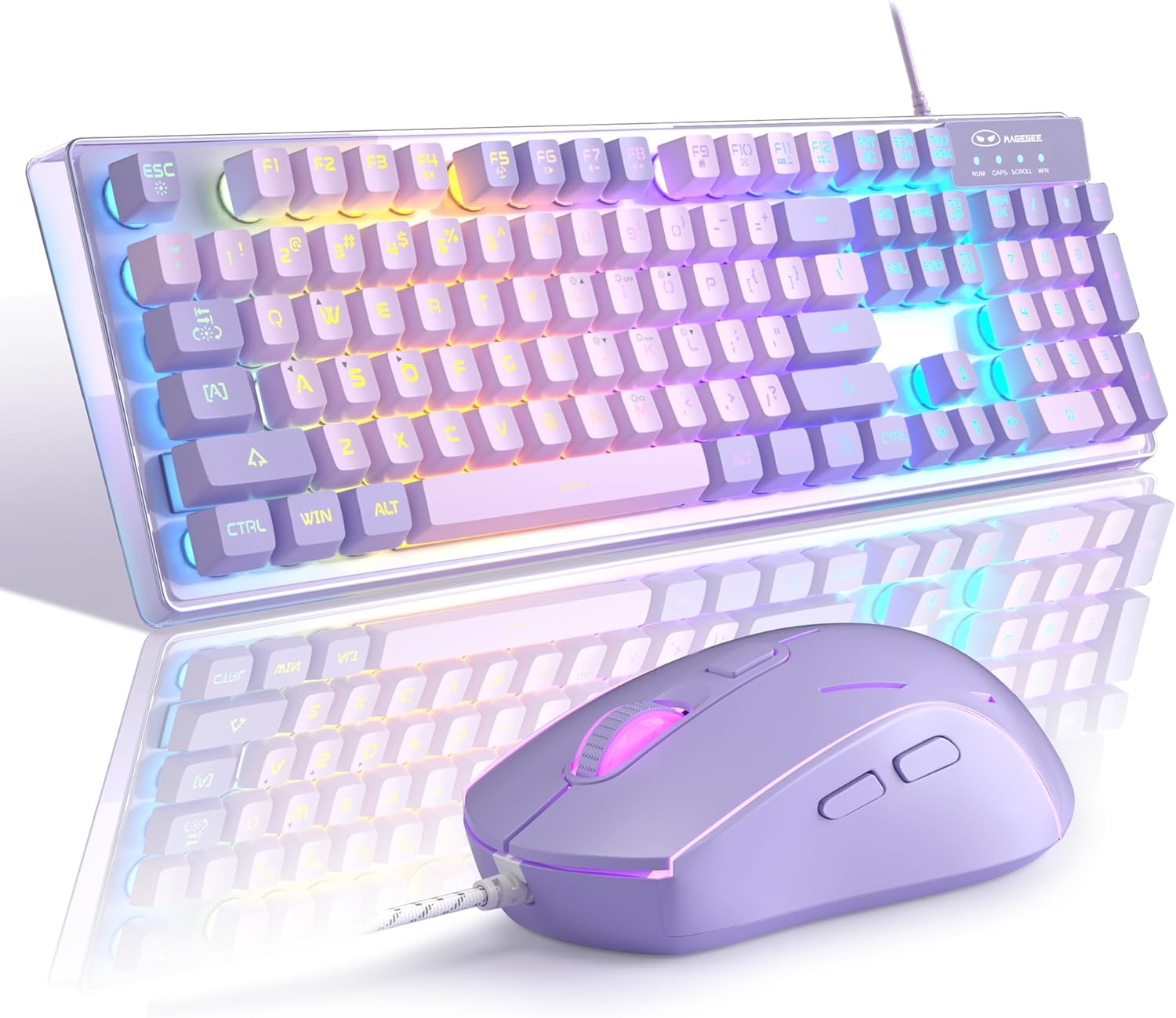 MageGee Gaming Keyboard and Mouse Combo, K1 RGB LED Backlit Ergonomic Keyboard with 104 Keys, Optical Mouse for PC/Laptop (Pink)