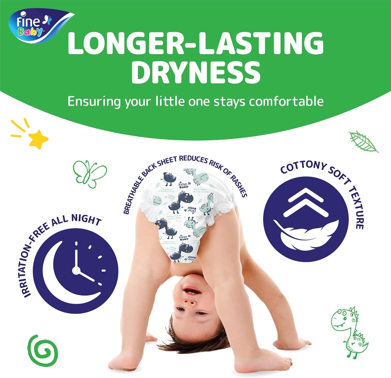 Fine Baby Double Lock, Size 6, Extra Large, 16+ kg, Giant Saver Box, 72 Diapers