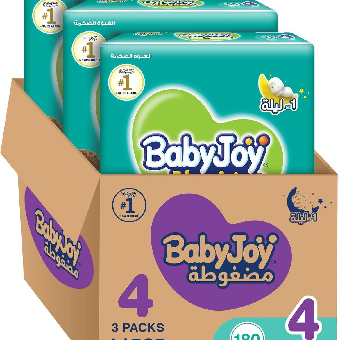 BabyJoy Compressed Diamond Pad, Size 4, Large, 10-18 kg, Value Pack, 32 Diapers