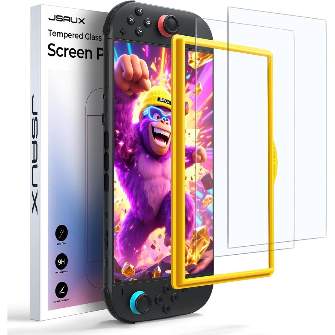 JSAUX 3-Pack Screen Protector for Nintendo Switch 2, Ultra HD Glass Protector 9H Hardness Easy to Install with Guiding Frame Scratch Resistant Tempered Glass