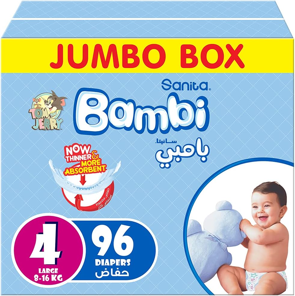 Sanita Bambi, Size 4, Large, 8-16 kg, Jumbo Pack, 62 Diapers