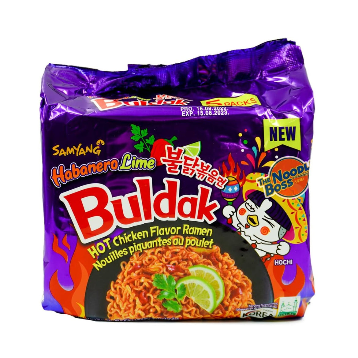 SAMYANG Buldak Artificial Spicy Chicken Flavor Ramen Habanero Lime Instant Noodles 135 g, 5-Pack
