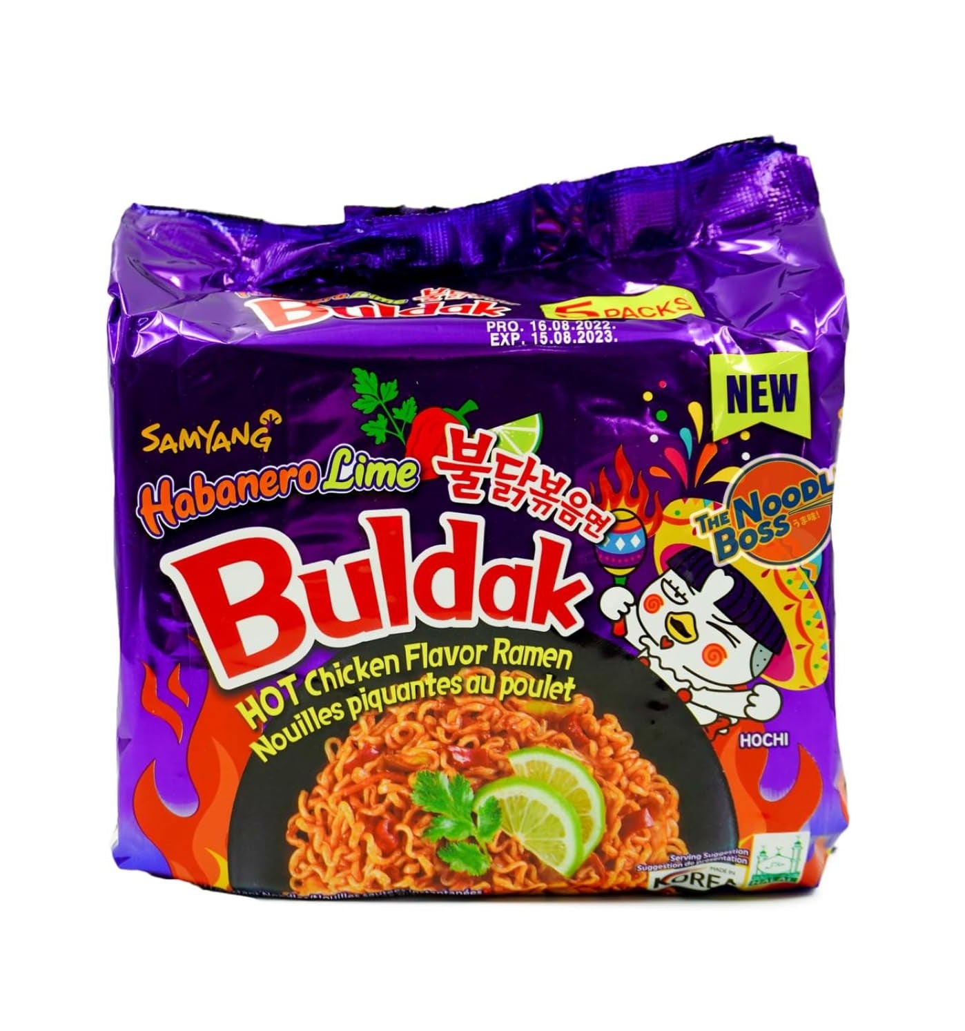 SAMYANG Buldak Artificial Spicy Chicken Flavor Ramen Habanero Lime Instant Noodles 135 g, 5-Pack