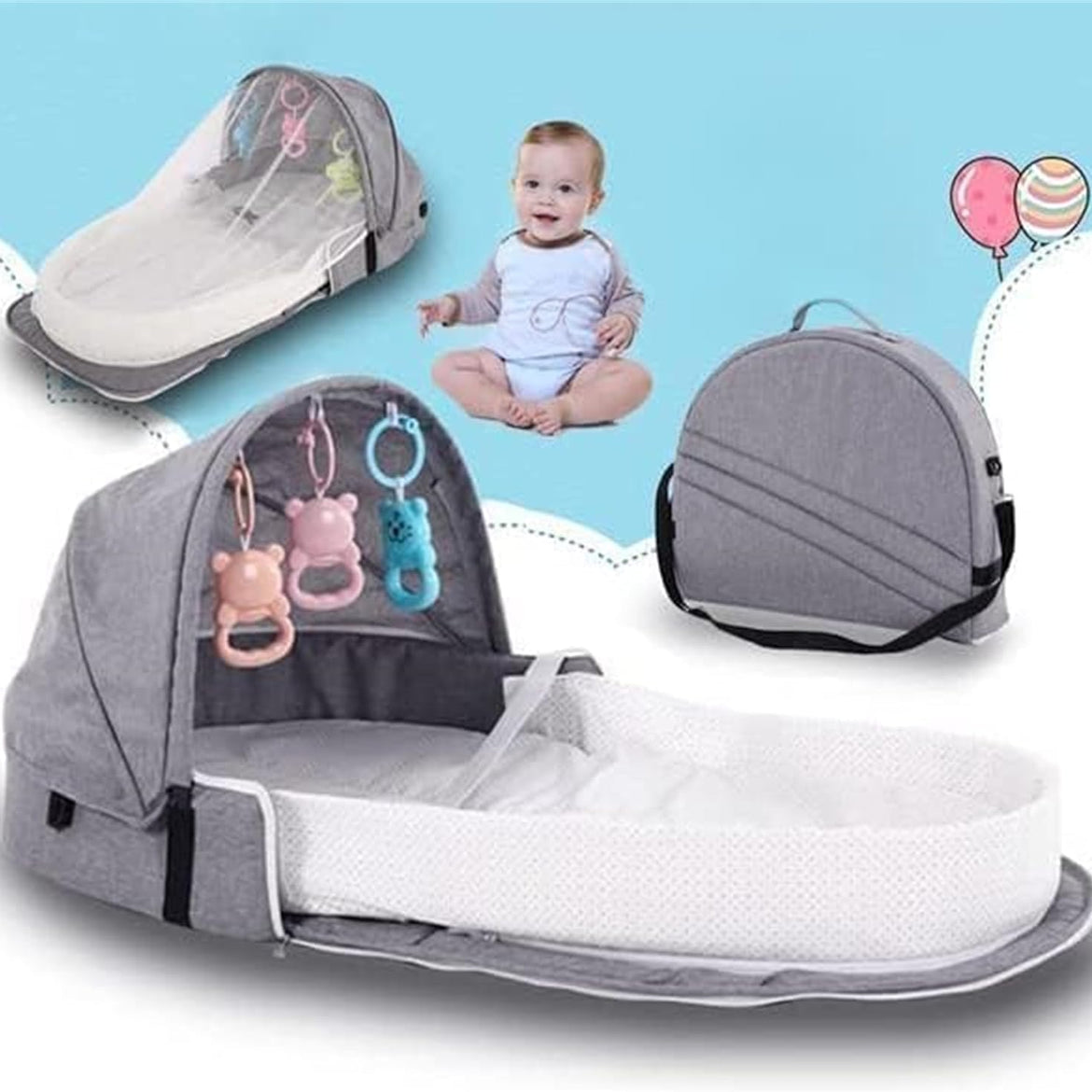 Baby Travel Cot with Mosquito Net and Awning