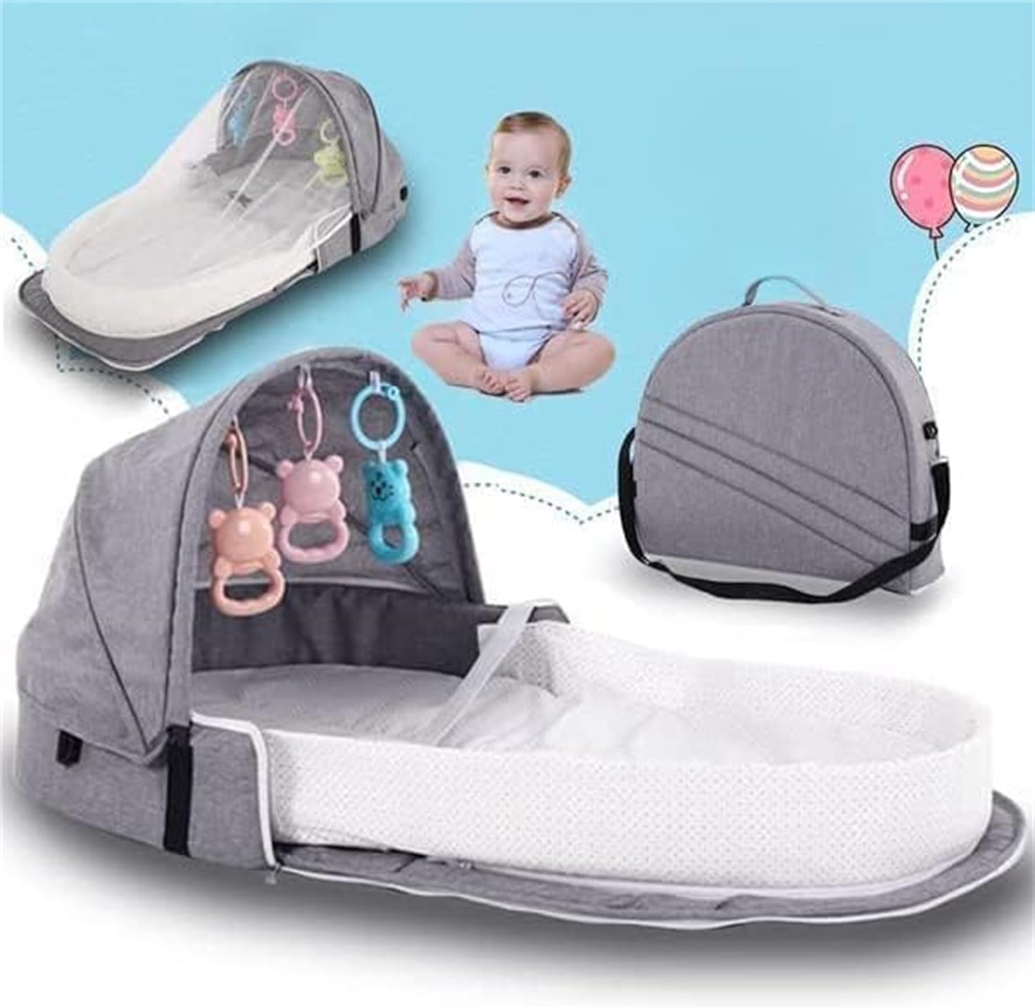Baby Travel Cot with Mosquito Net and Awning