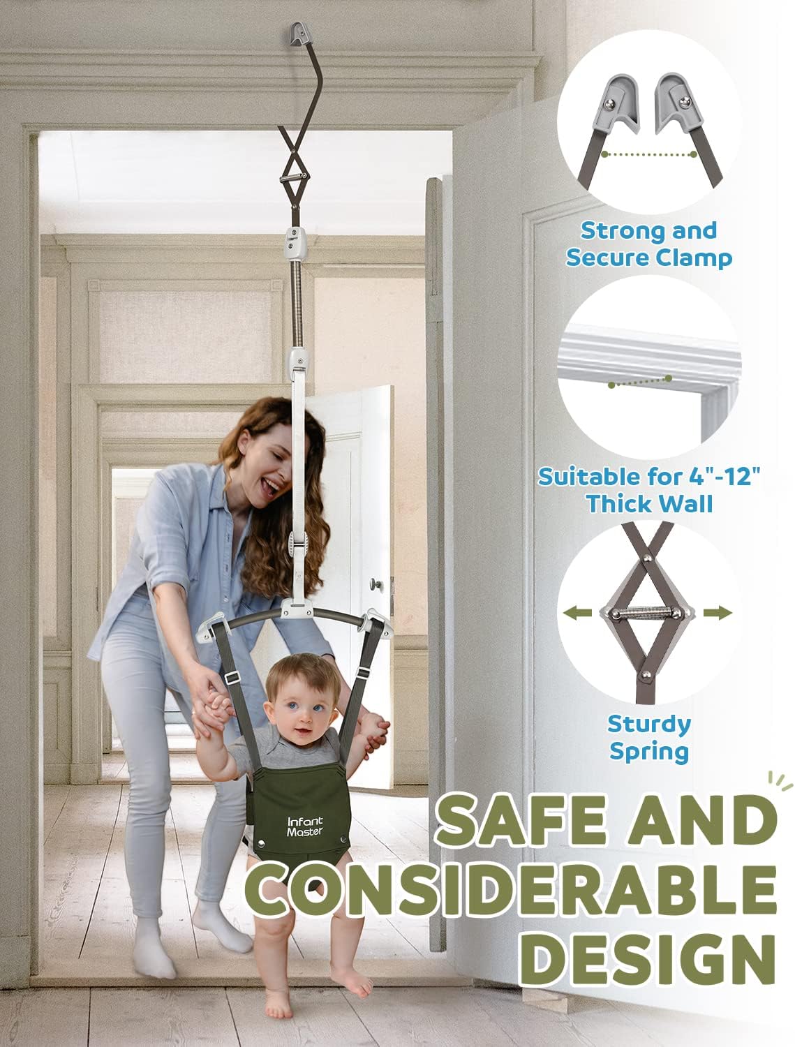 Infant Master Doorway Jumper, Johnny Jumper w/Adjustable Seat Bag, Durable Baby Door Bouncer & Swing Jumper w/Steel Spring, Wise Gift Choice for Infant & Toddler, Easy to Use, Blue