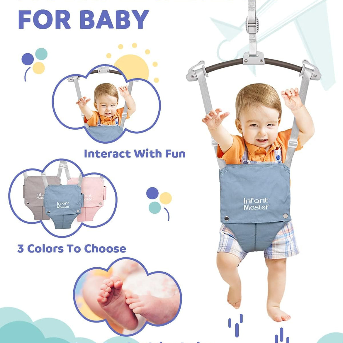 Infant Master Doorway Jumper, Johnny Jumper w/Adjustable Seat Bag, Durable Baby Door Bouncer & Swing Jumper w/Steel Spring, Wise Gift Choice for Infant & Toddler, Easy to Use, Blue
