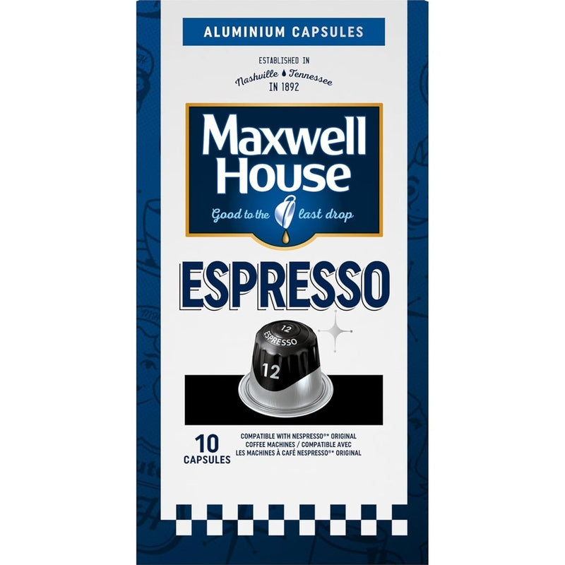 MAXWELL HOUSE- Espresso - Intensity 12-10 Aluminium Coffee Capsules Compatible with Nespresso Machine (Pack of 1)