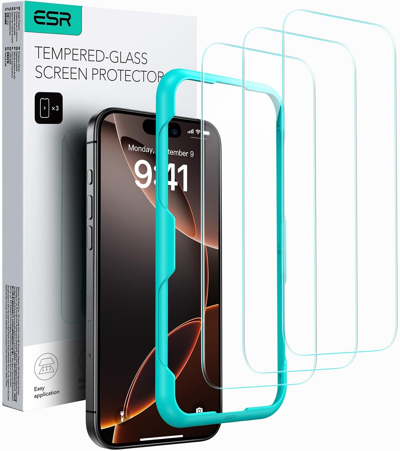 ESR 3 Pack for iPhone 17 Pro Max Screen Protectors, High Clarity, 9H Hardness Scratch Resistant, Military-Grade Tempered Glass, Shatterproof, Screen Guard with Easy Installation Tool