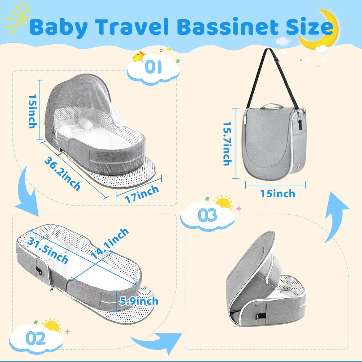 Baby Travel Cot with Mosquito Net and Awning