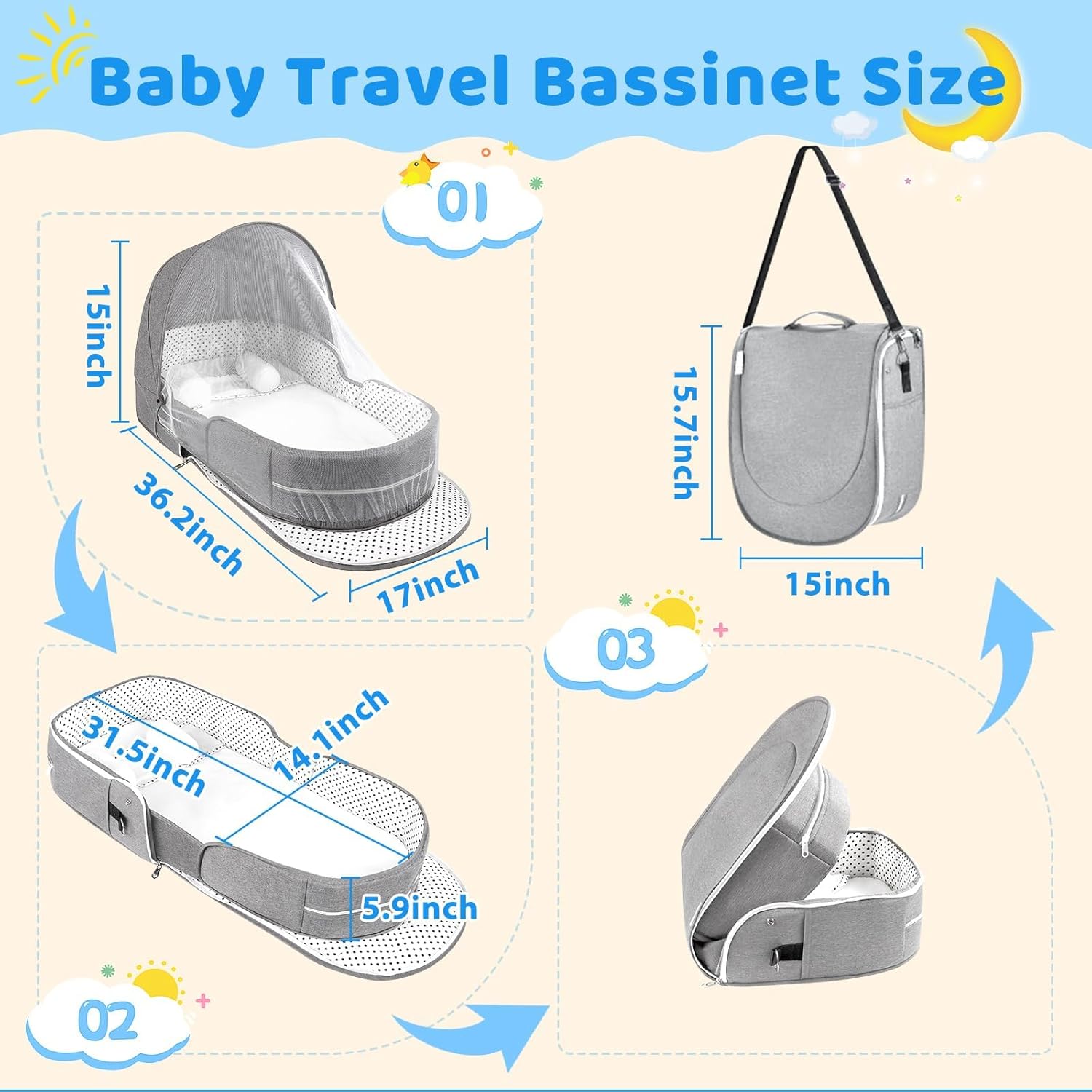 Baby Travel Cot with Mosquito Net and Awning