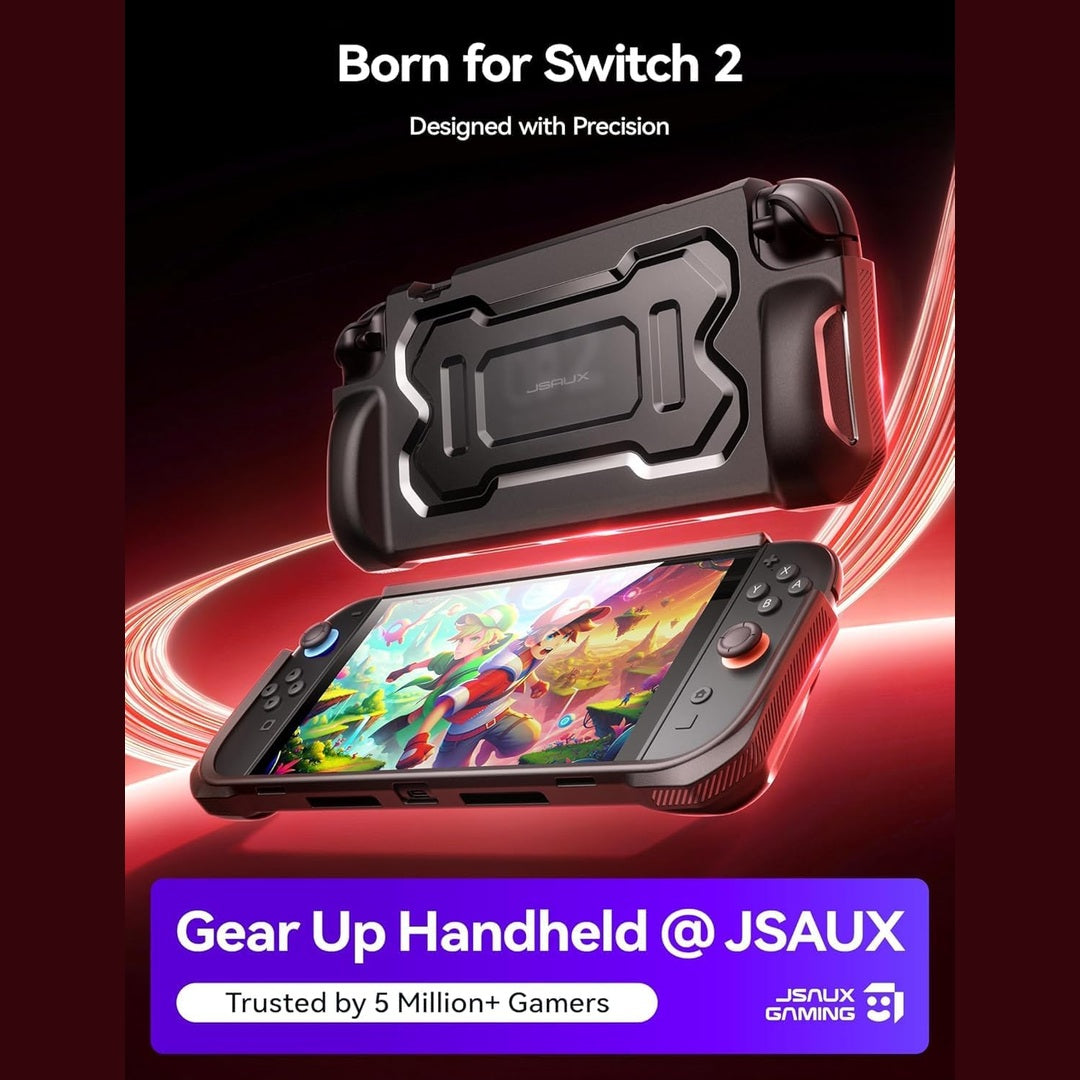 JSAUX TPU Case for Switch 2 (2025), Cover with Ergonomic Grip Compatible with Console and Joy-Con Controllers, Portable Design with Shockproof and Scratch-Resistant Protection – Black PC0118