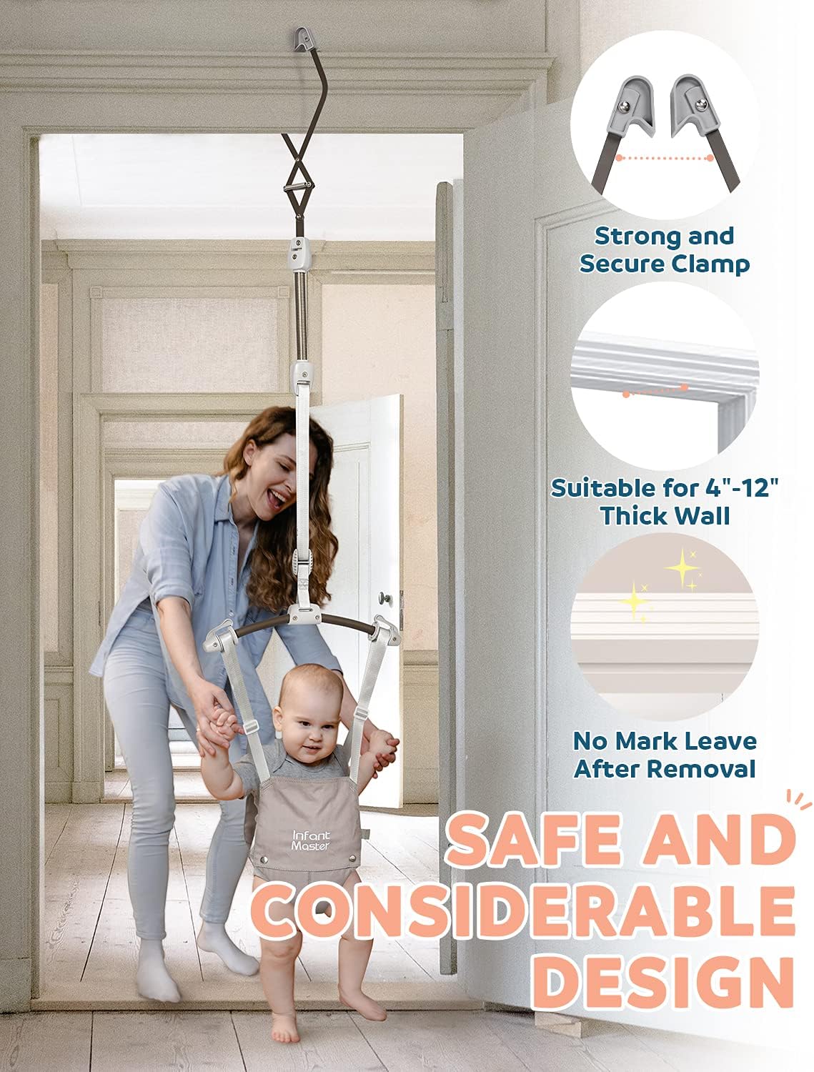 Infant Master Doorway Jumper, Johnny Jumper w/Adjustable Seat Bag, Durable Baby Door Bouncer & Swing Jumper w/Steel Spring, Wise Gift Choice for Infant & Toddler, Easy to Use, Blue