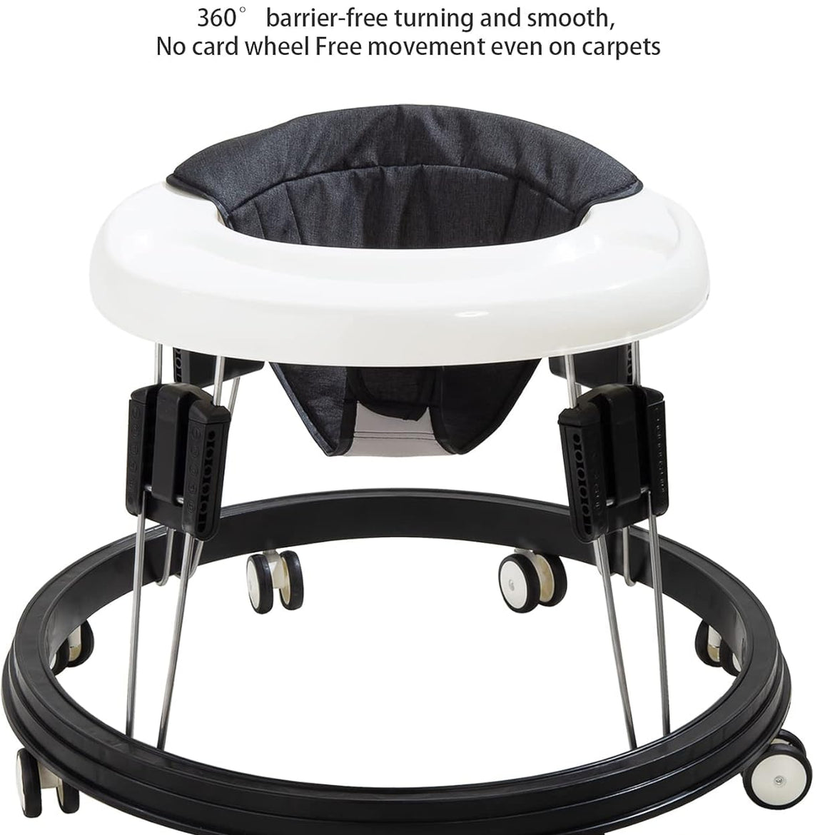 Baby Walker Foldable & Adjustable Height, 9-Level Multi-Function Toddler Walker, Anti-Rollover, Safe & Comfortable for All Terrains, for Baby Boys & Girls 6-18 Months (Black)