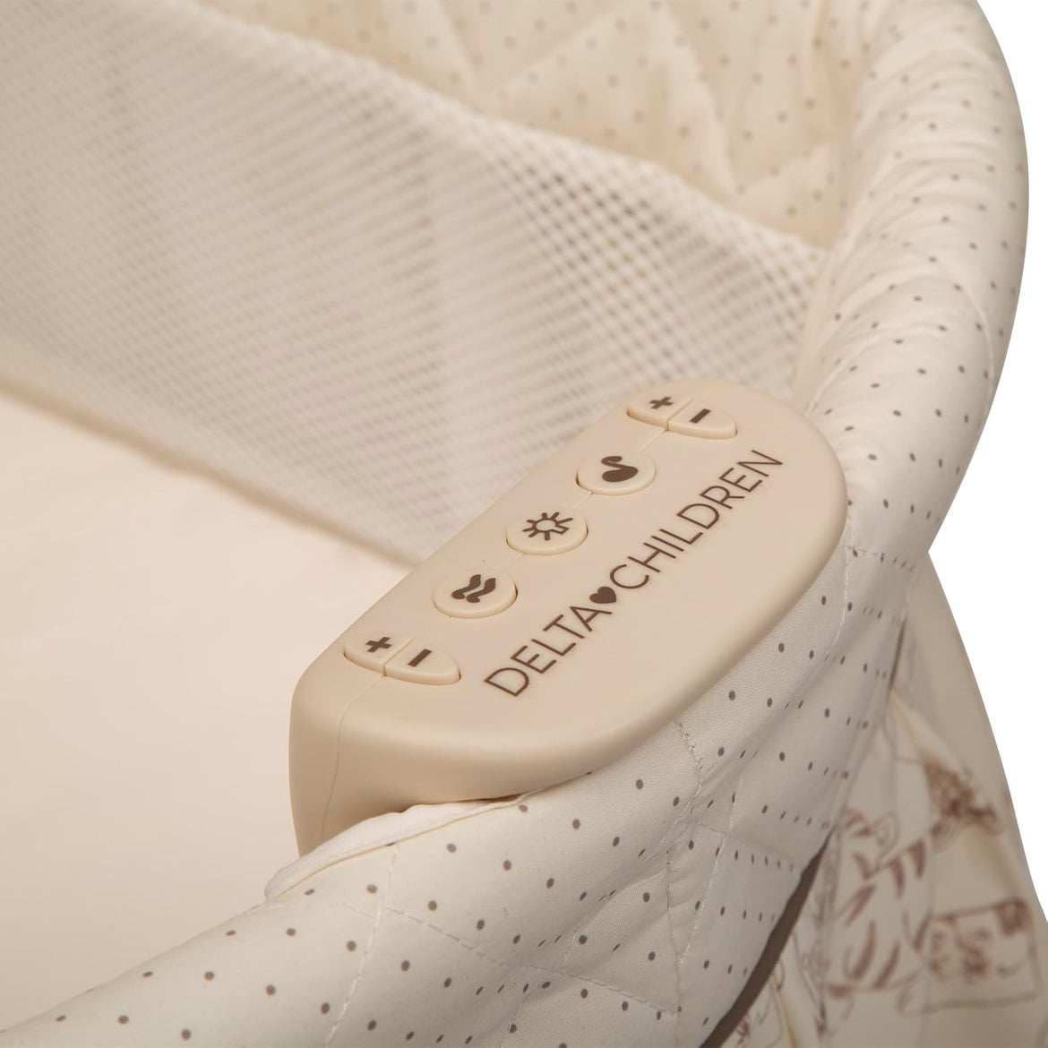 Delta Children Rocking Bedside Bassinet - Portable Crib with Lights Sounds and Vibrations, Play Time Jungle