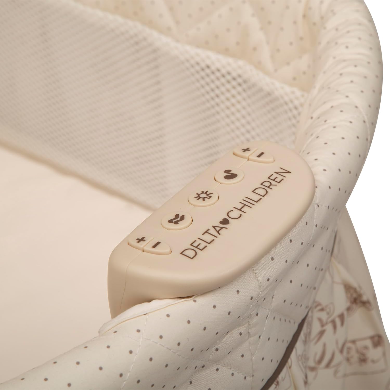 Delta Children Rocking Bedside Bassinet - Portable Crib with Lights Sounds and Vibrations, Play Time Jungle