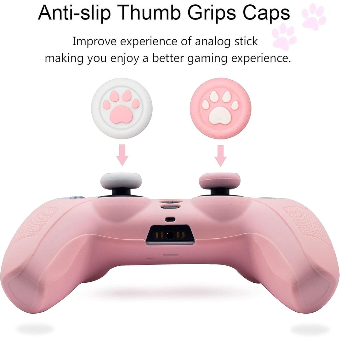 BRHE Skin for PS5 Controller Grip Cover Anti-Slip Silicone Protector Rubber Case Cute Kawaii Accessories Set Gamepad Joystick Shell with 2 Thumb Grip Caps (Full Covered, Pink)