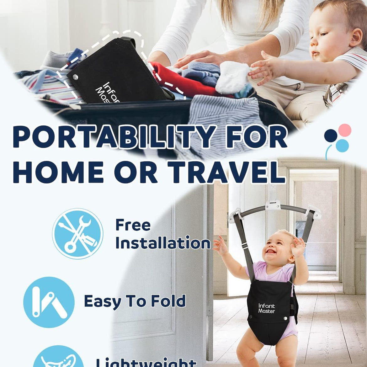 Infant Master Doorway Jumper, Johnny Jumper w/Adjustable Seat Bag, Durable Baby Door Bouncer & Swing Jumper w/Steel Spring, Wise Gift Choice for Infant & Toddler, Easy to Use, Blue