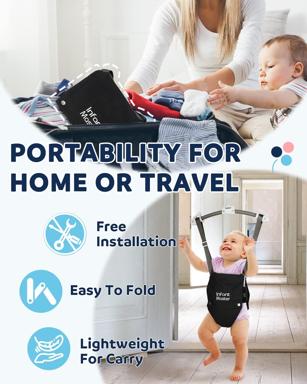 Infant Master Doorway Jumper, Johnny Jumper w/Adjustable Seat Bag, Durable Baby Door Bouncer & Swing Jumper w/Steel Spring, Wise Gift Choice for Infant & Toddler, Easy to Use, Blue