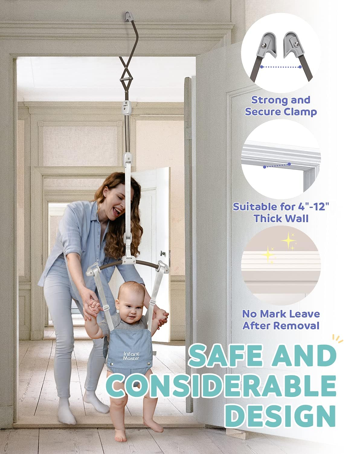 Infant Master Doorway Jumper, Johnny Jumper w/Adjustable Seat Bag, Durable Baby Door Bouncer & Swing Jumper w/Steel Spring, Wise Gift Choice for Infant & Toddler, Easy to Use, Blue