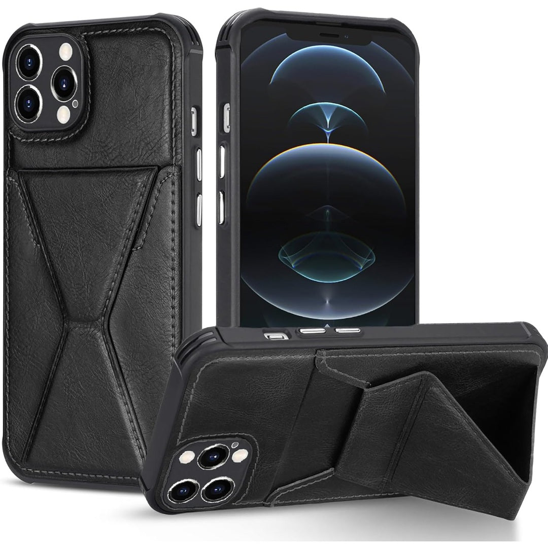 rojarou Leather Wallet Case for iPhone 13 Pro Case with Card Holder [Store 2 Cards][Hand Grip Kickstand] Magnetic Car Mount Slim fit Phone Case for iPhone 13 Pro Cover-Black