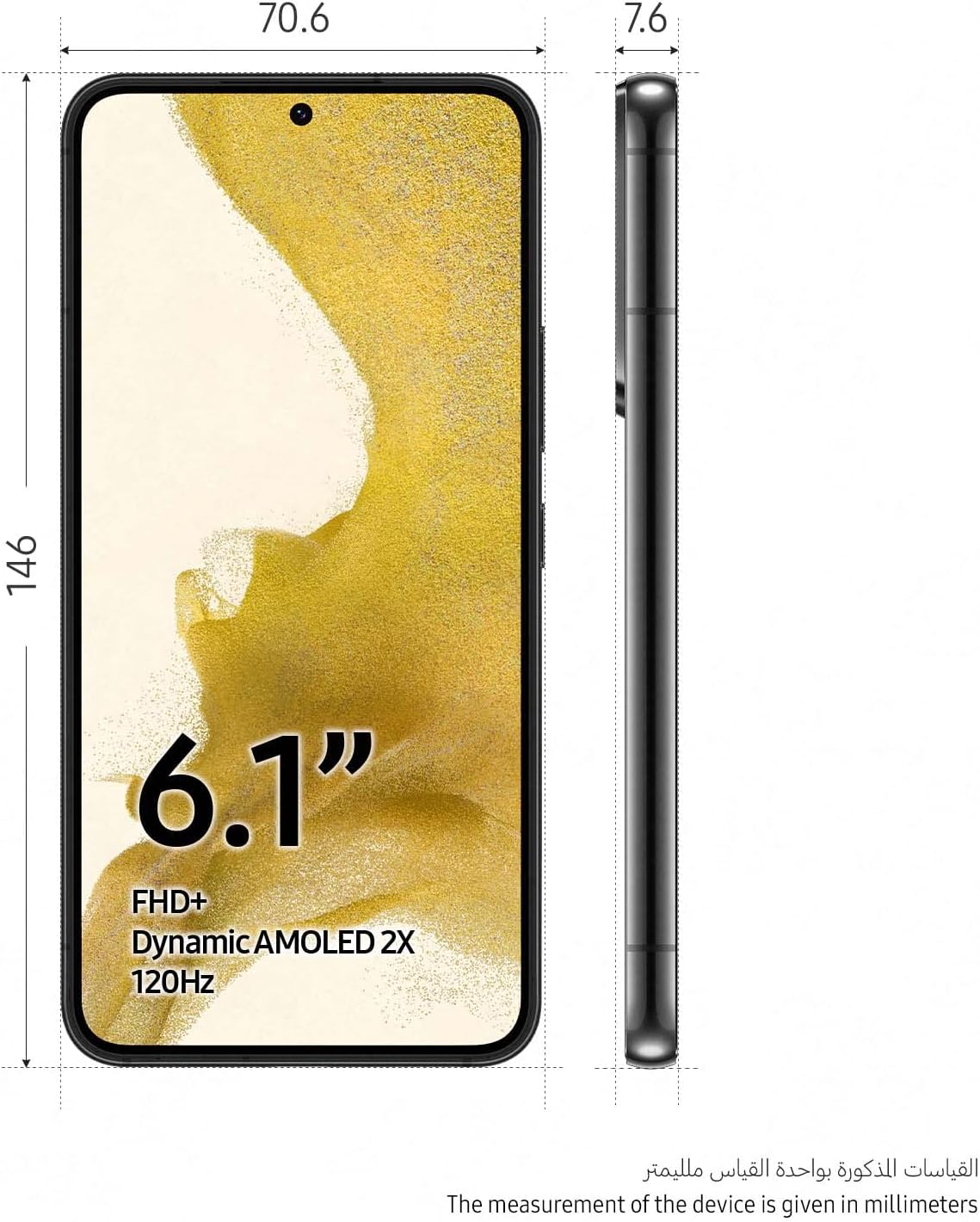 Samsung Galaxy S22 5G Mobile Phone 256GB Dual SIM Android Smartphone Phantom Black (KSA Version)