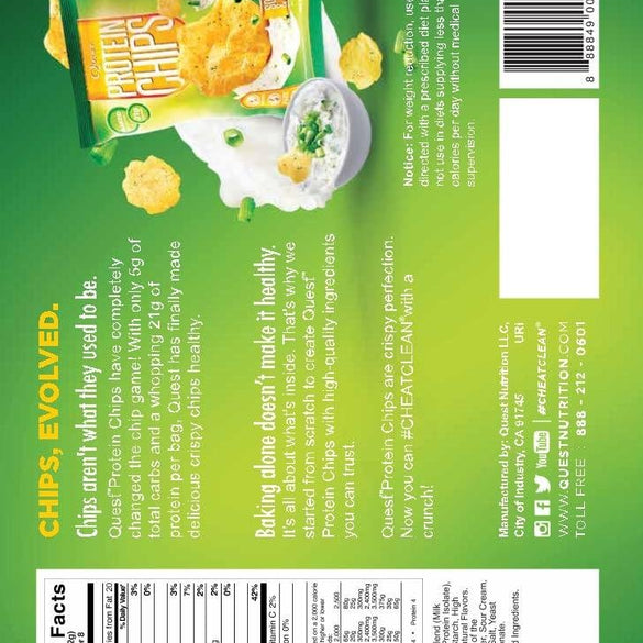 Quest Original Style Protein Chips Cheddar And Sour Cream Flavour, 8 X 32G - Pack Of 1