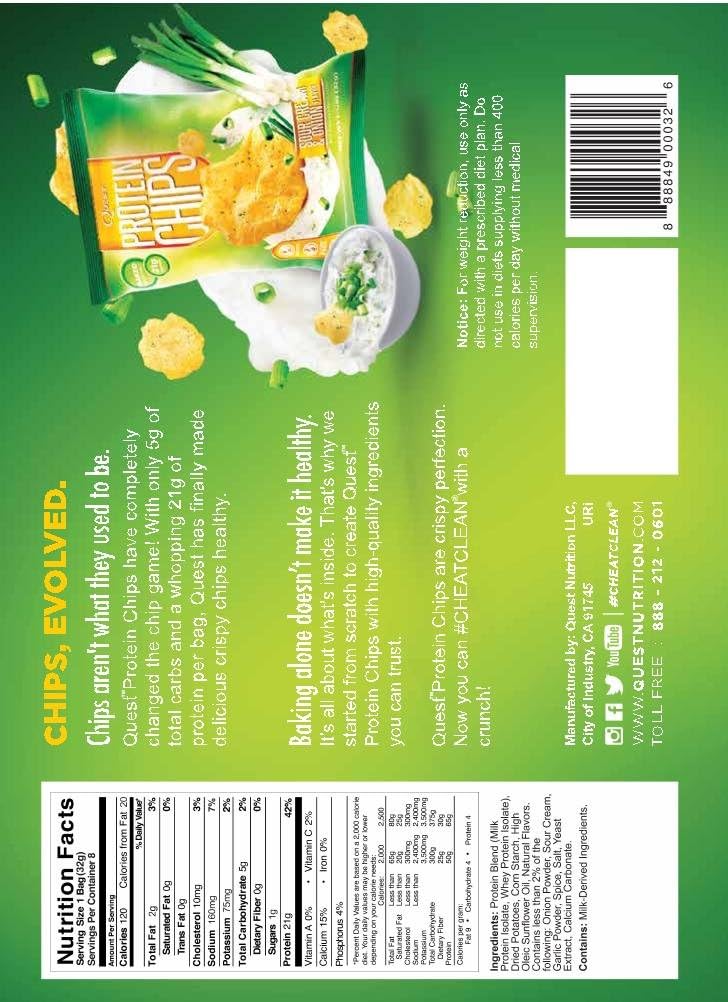 Quest Original Style Protein Chips Cheddar And Sour Cream Flavour, 8 X 32G - Pack Of 1