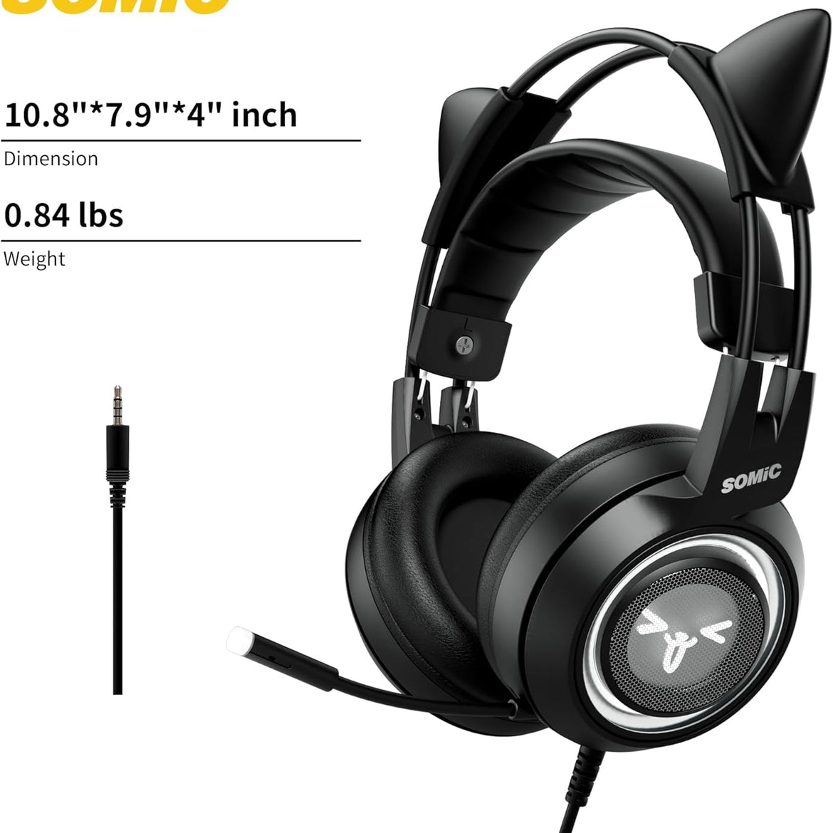 SOMIC G951s Pink Stereo Gaming Headset with Mic for PS4,Xbox,PC,Mobile Phone,3.5mm Noise Reduction Cat Ear Headphones Lightweight Over Ear Headphones for Girls