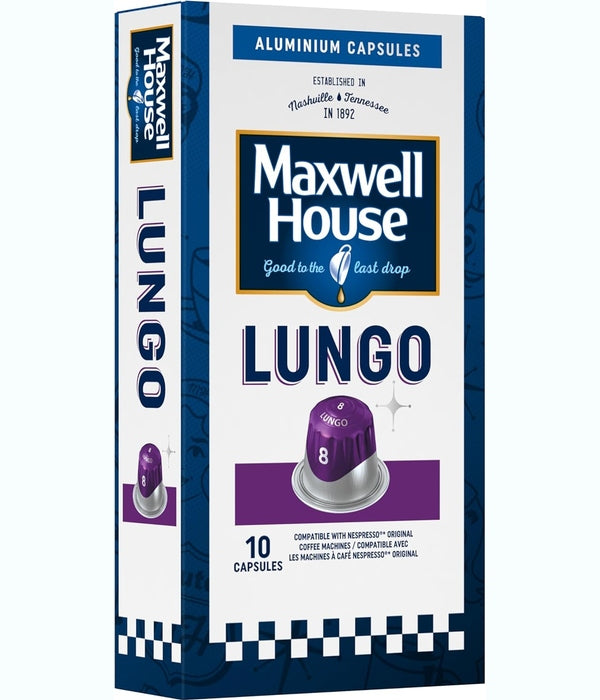 MAXWELL HOUSE- Lungo - Intensity 8-10 Aluminium Coffee Capsules Compatible with Nespresso Machine (Pack of 1)