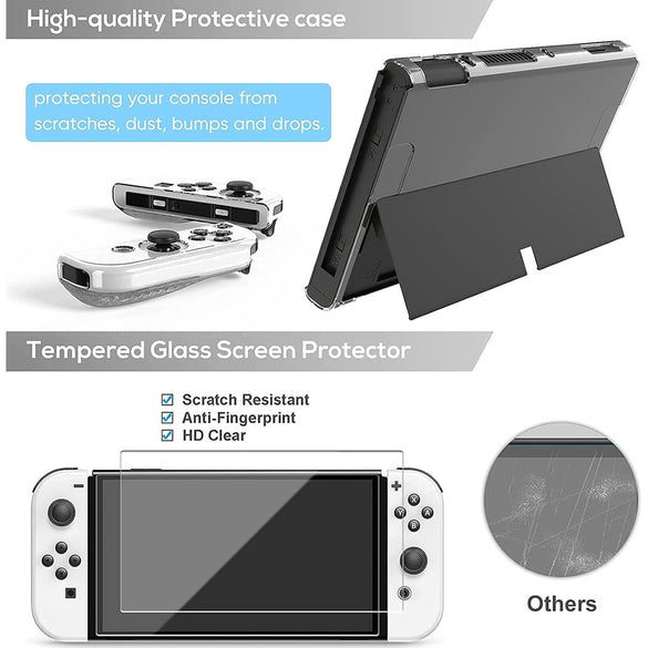 Carrying Case for Nintendo Switch OLED, Travel Carrying Case Pouch Accessories for Switch OLED, Include Screen Protector, Protective Cover Case, Data Cable, Kickstand &Thumb Grip Caps