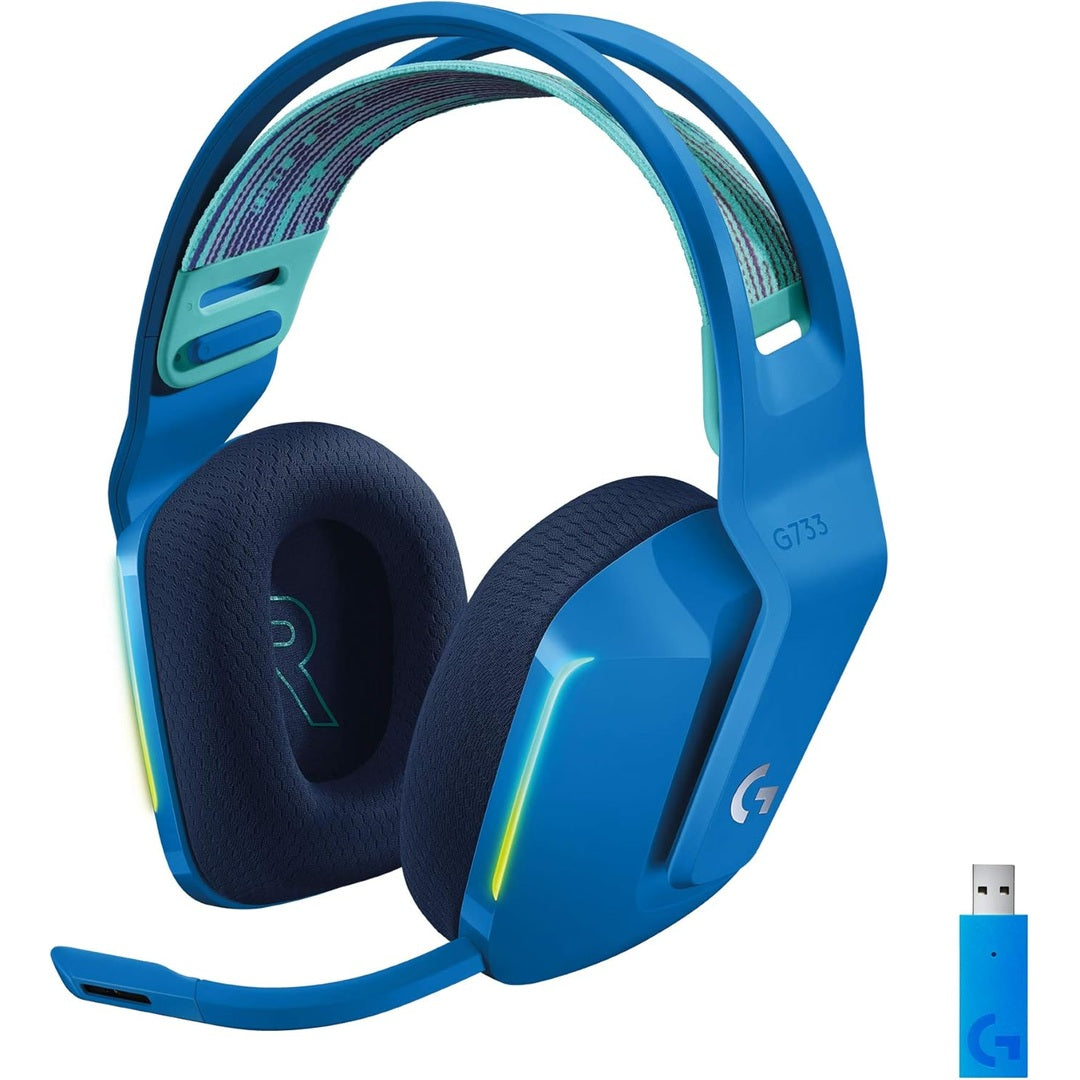 Logitech G Logitech G733 LIGHTSPEED Wireless Gaming Headset with suspension headband, LIGHTSYNC RGB, Blue VO!CE mic technology and PRO-G audio drivers - Black