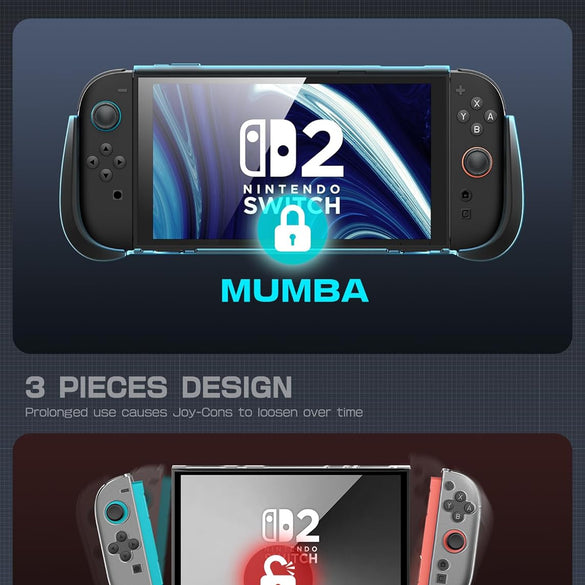 Mumba Dockable for Nintendo Switch 2 Case with Flip Stand, [Titan] Ergonomic Switch 2 Grip Protective Cover Holds 5 Game Cards & 2 TF Cards TPU Accessories and Quick-Release Joy-Con Design (Black)