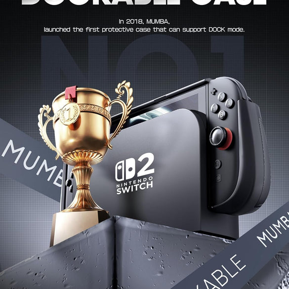 Mumba Dockable for Nintendo Switch 2 Case with Flip Stand, [Titan] Ergonomic Switch 2 Grip Protective Cover Holds 5 Game Cards & 2 TF Cards TPU Accessories and Quick-Release Joy-Con Design (Black)