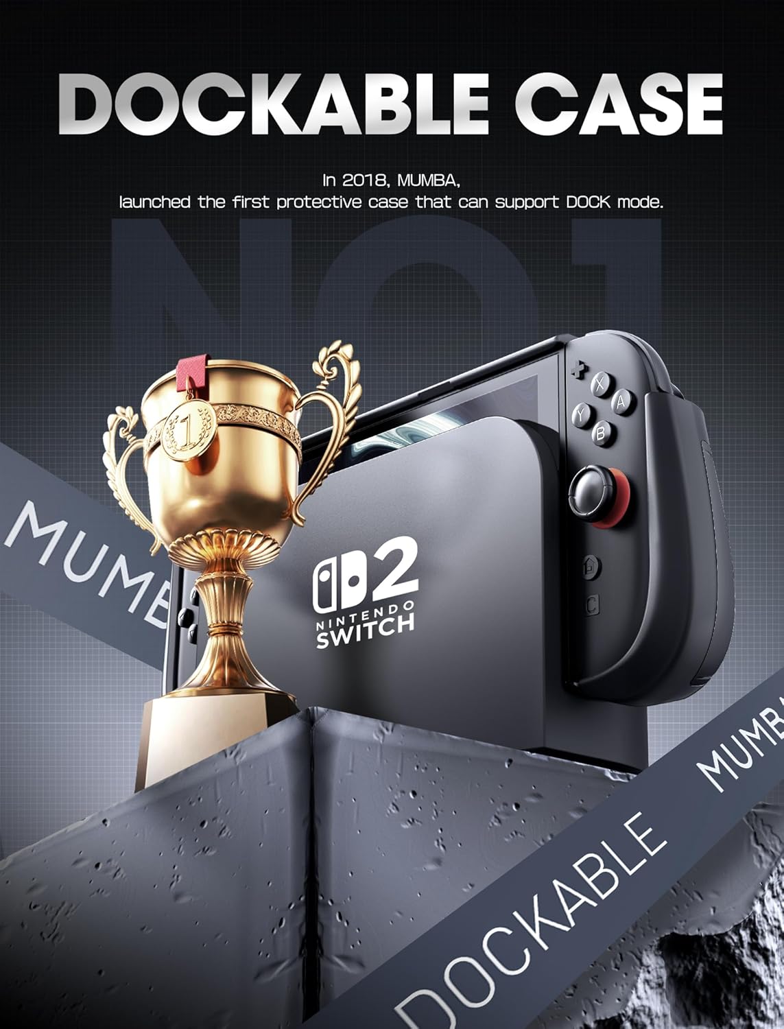 Mumba Dockable for Nintendo Switch 2 Case with Flip Stand, [Titan] Ergonomic Switch 2 Grip Protective Cover Holds 5 Game Cards & 2 TF Cards TPU Accessories and Quick-Release Joy-Con Design (Black)