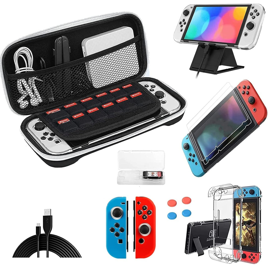Carrying Case for Nintendo Switch OLED, Travel Carrying Case Pouch Accessories for Switch OLED, Include Screen Protector, Protective Cover Case, Data Cable, Kickstand &Thumb Grip Caps