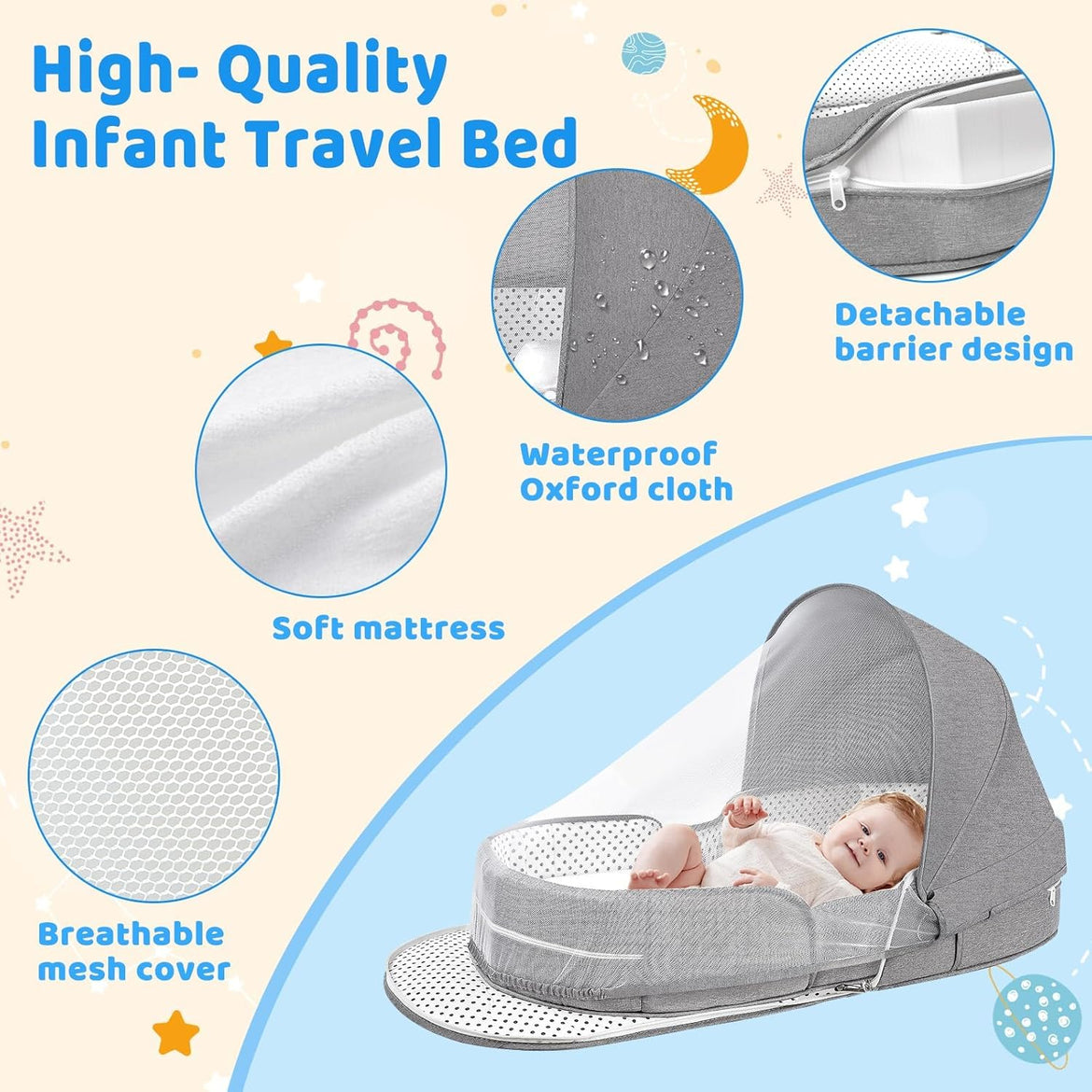 Baby Travel Cot with Mosquito Net and Awning