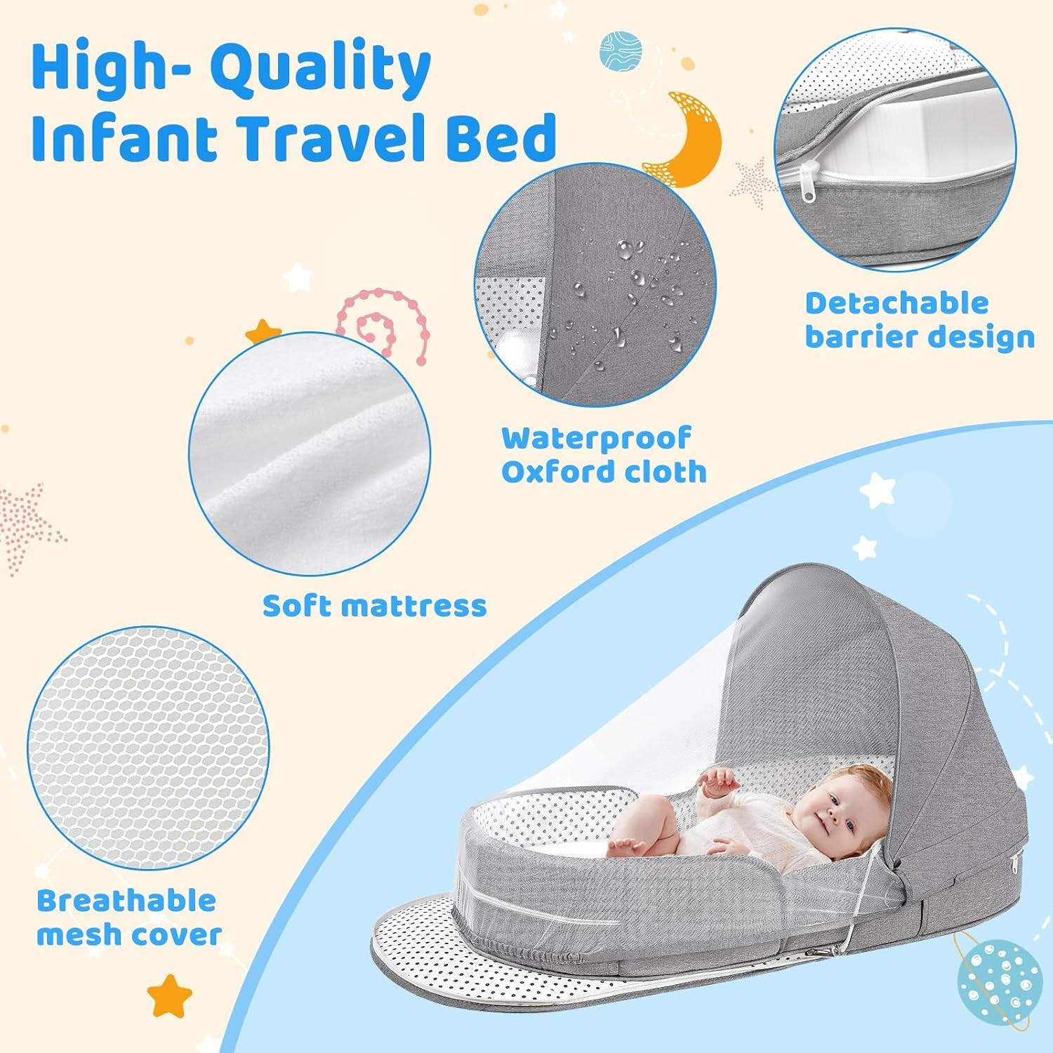 Baby Travel Cot with Mosquito Net and Awning