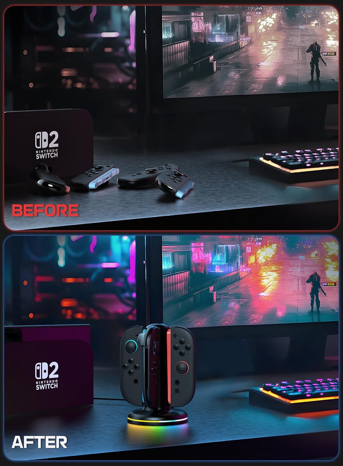 Mumba Charging Dock for Nintendo Switch 2 Joy-Con Controllers – 4 in 1 Fast Charger Station, Magnetic & Weighted Base, Bi-Directional Design, LED Indicators & Overcharge Protection