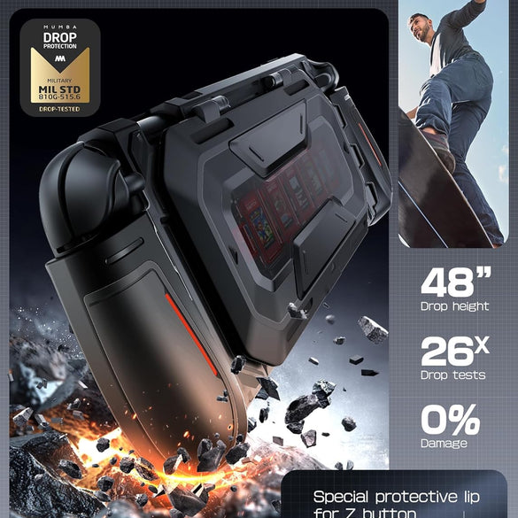 Mumba Dockable for Nintendo Switch 2 Case with Flip Stand, [Titan] Ergonomic Switch 2 Grip Protective Cover Holds 5 Game Cards & 2 TF Cards TPU Accessories and Quick-Release Joy-Con Design (Black)