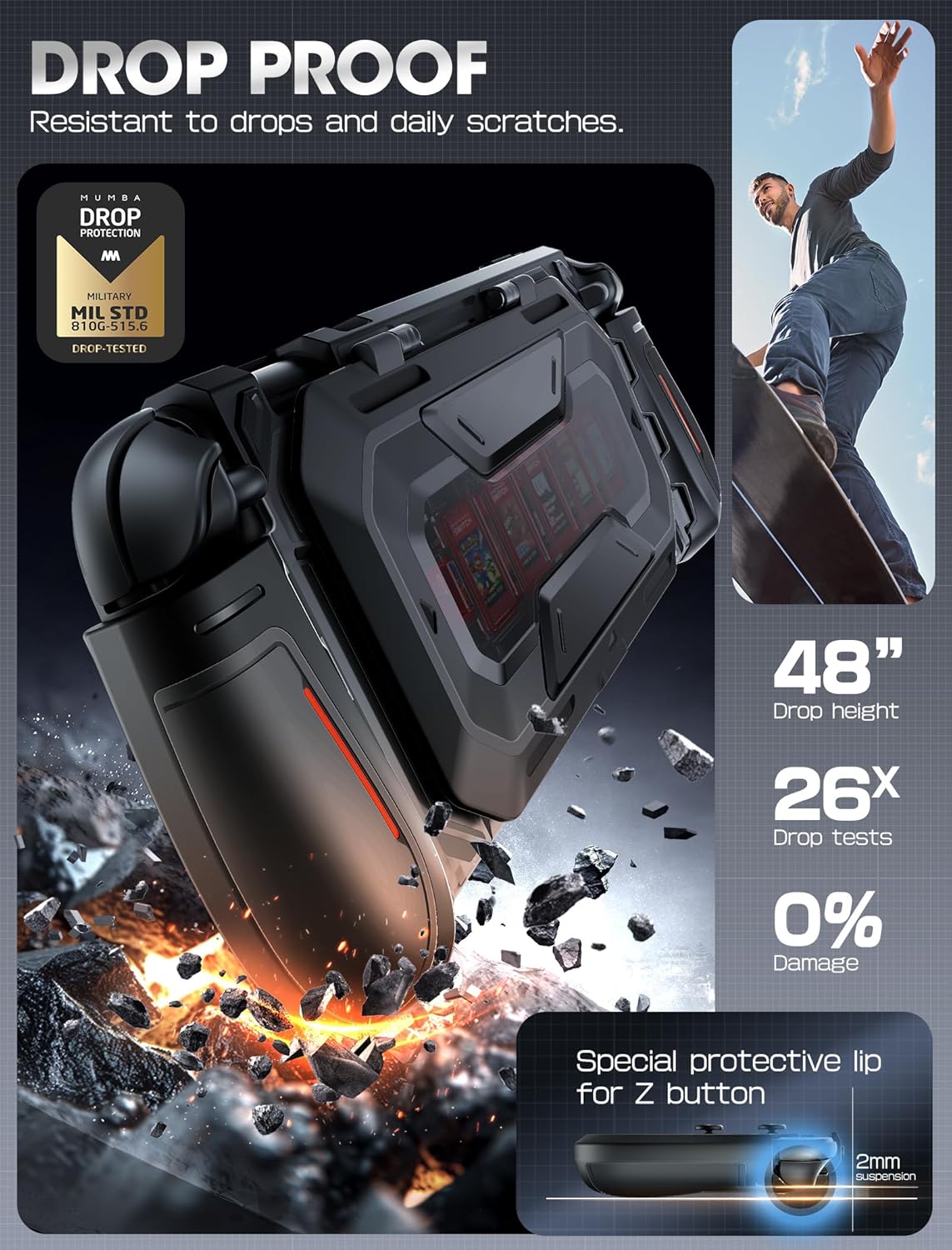 Mumba Dockable for Nintendo Switch 2 Case with Flip Stand, [Titan] Ergonomic Switch 2 Grip Protective Cover Holds 5 Game Cards & 2 TF Cards TPU Accessories and Quick-Release Joy-Con Design (Black)