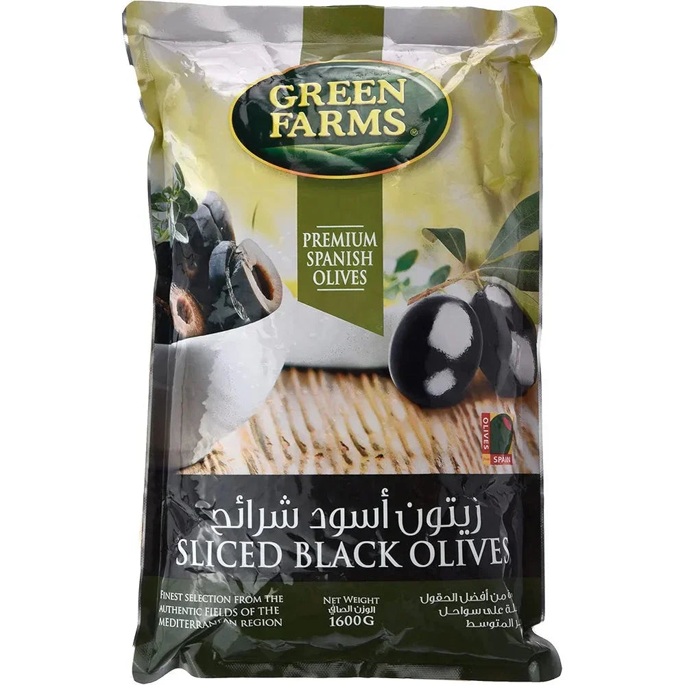 Green Farms Sliced Black Olives Pouch, 1.6Kg - Pack of 1
