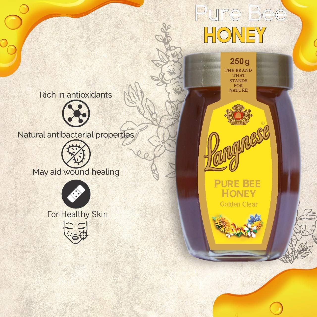 Langnese Golden Clear Pure Bee Honey 250 G