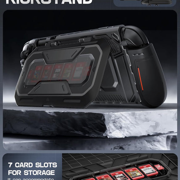 Mumba Dockable for Nintendo Switch 2 Case with Flip Stand, [Titan] Ergonomic Switch 2 Grip Protective Cover Holds 5 Game Cards & 2 TF Cards TPU Accessories and Quick-Release Joy-Con Design (Black)